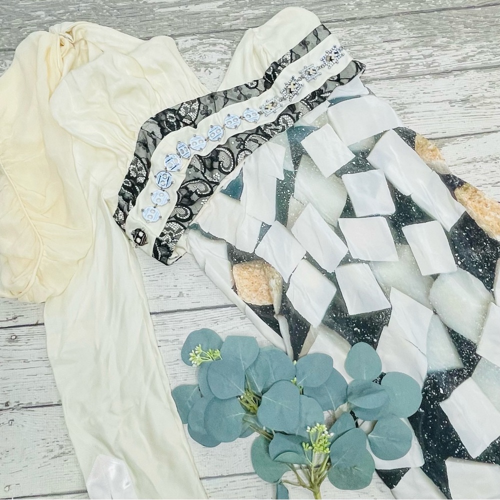 on aura tout vu Couture Paris Cream One Shoulder Silk Dress